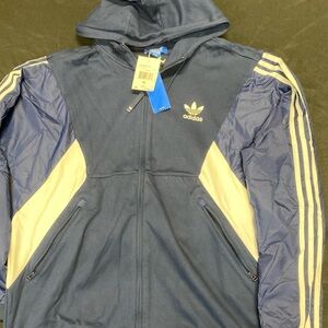 adidas Men's Blue and White Hooded Windbreaker